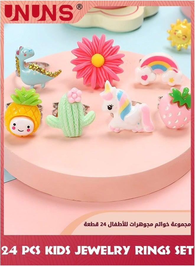 UNUNS 24 Pcs Little Girl Adjustable Rings,Jewelry Rings In Box,Kids Jewelry Set,Pretend Play Dress Up Rings,Random Shape Color,Birthday Gift,Goodie Bags Stuffers,Pinata Fillers  - Image 3