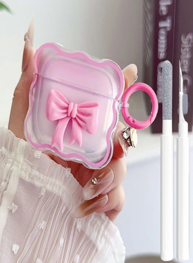 OTOPO Cute AirPods 4 Clear Case Rosepink, Girly 3D Bow Design Soft TPU Protective Shockproof Kawaii Apple iPod 4th Generation Cover with Cleaner Kit & Keychain Girls - Image 1