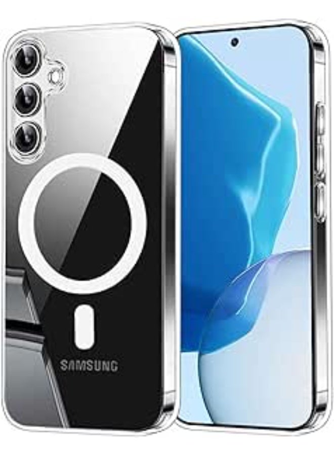 Magnetic Case for Samsung Galaxy S24 FE Compatible with MagSafe, Clear Shockproof Protective Case with Scratch-Resistant PC Back + Shock-Absorbing TPU Bumper - Clear