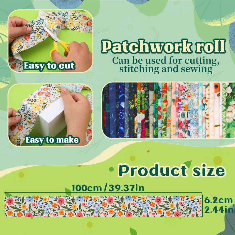 ZMAAGG Multicolor Cotton 100% Floral Fabric Strip Bundle, 32 Pcs, 39.3" x 2.44" Roll, Suitable for Quilting, Crafts, DIY Projects - Image 3