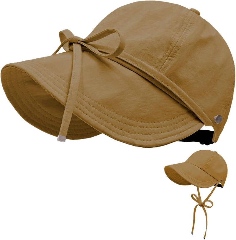 huablo Womens Sun Hat Wide Brim UPF 50+ UV Protection Foldable Packable Sun Shield Hat for Women, Ponytail Design Outdoor Fishing Hat, Adjustable Chin Strap Travel Sun Hat for Women, Brown, Upgraded Brown - Image 1