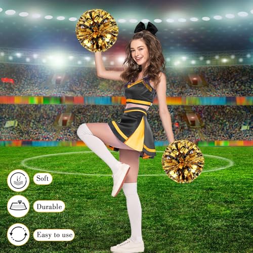 Hanaive 3 Pcs Cheerleading Pom Poms and Large Cheerleader Hair Bow Metallic Cheer Supplies for Team Spirit Sports Dance Cheering(Blue Silver Pom,Classic Style) - Image 5
