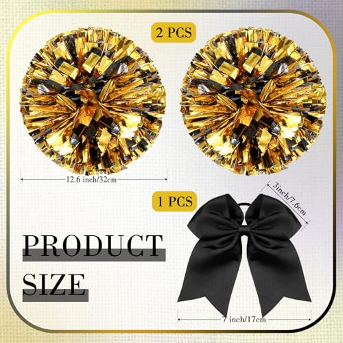 Hanaive 3 Pcs Cheerleading Pom Poms and Large Cheerleader Hair Bow Metallic Cheer Supplies for Team Spirit Sports Dance Cheering(Blue Silver Pom,Classic Style) - Image 2