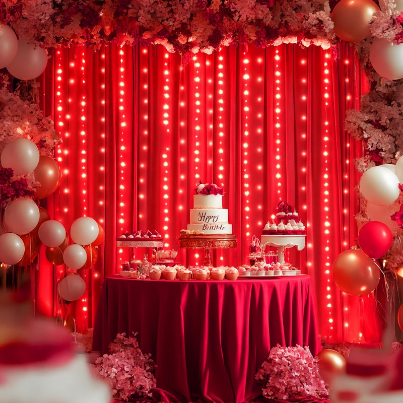 PARTISKY Red Backdrop Curtains with Lights for Parties,10x10FT Wrinkle Free Red Photo Backdrop Curtains for Wedding Baby Shower Birthday Ceremony Reception New Year Decorations-5ft x 10ft,2 Panels - Image 5
