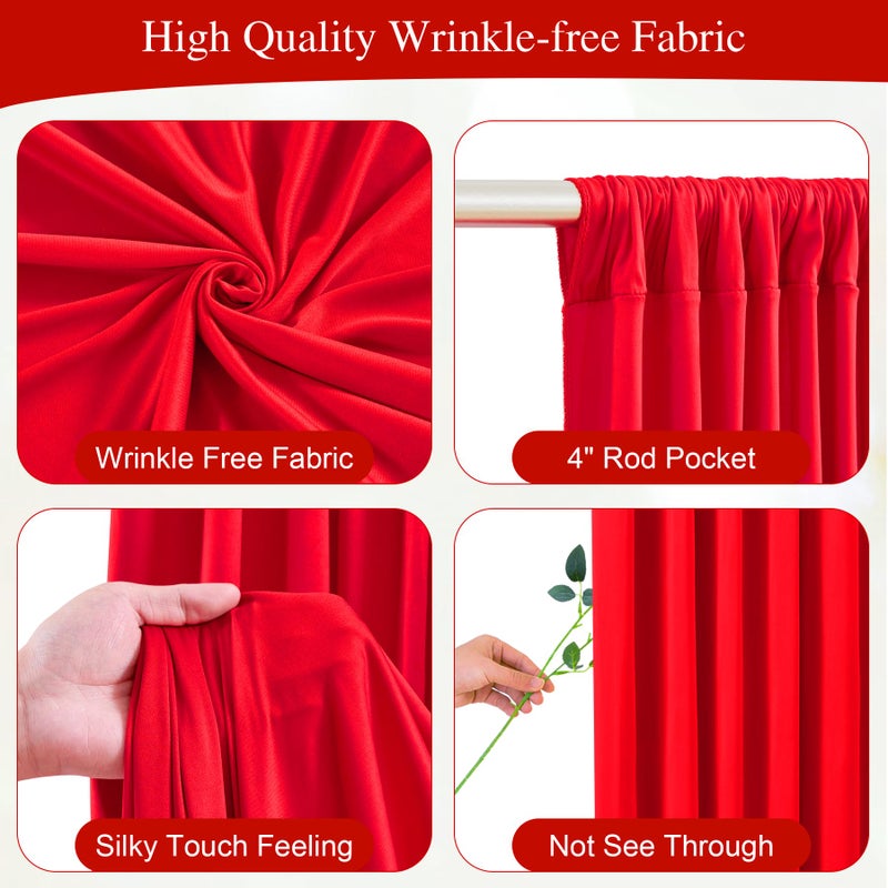 PARTISKY Red Backdrop Curtains with Lights for Parties,10x10FT Wrinkle Free Red Photo Backdrop Curtains for Wedding Baby Shower Birthday Ceremony Reception New Year Decorations-5ft x 10ft,2 Panels - Image 2