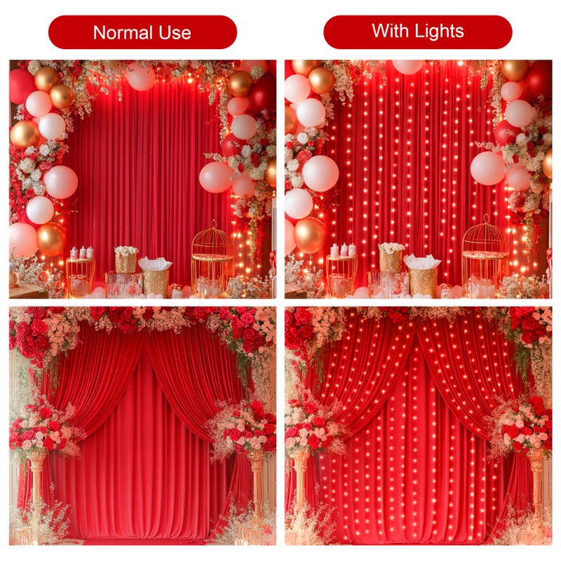 PARTISKY Red Backdrop Curtains with Lights for Parties,10x10FT Wrinkle Free Red Photo Backdrop Curtains for Wedding Baby Shower Birthday Ceremony Reception New Year Decorations-5ft x 10ft,2 Panels - Image 3