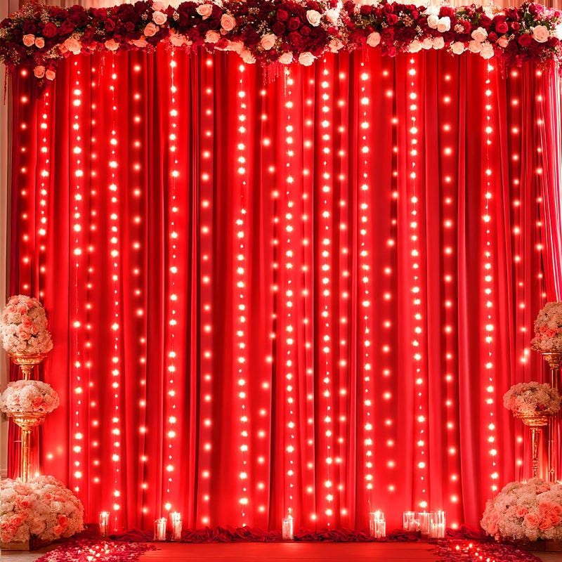 PARTISKY Red Backdrop Curtains with Lights for Parties,10x10FT Wrinkle Free Red Photo Backdrop Curtains for Wedding Baby Shower Birthday Ceremony Reception New Year Decorations-5ft x 10ft,2 Panels - Image 4