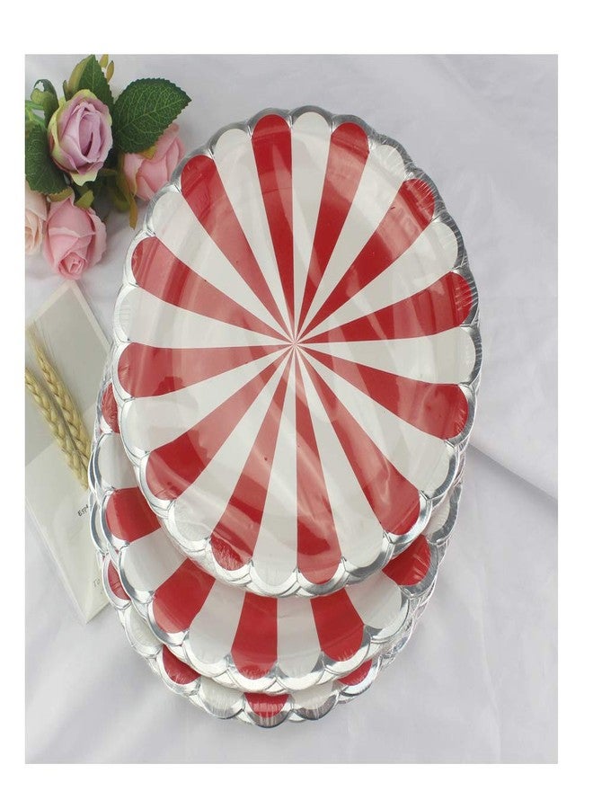 AMYESE Red Striped Round Paper Plates - 9 inch 24 Count Biodegradable Decorative Plates for Birthday Party, Holiday Celebration, Christmas, Graduation, Thanksgiving - Image 4