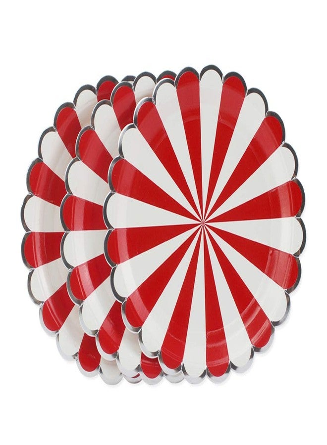 AMYESE Red Striped Round Paper Plates - 9 inch 24 Count Biodegradable Decorative Plates for Birthday Party, Holiday Celebration, Christmas, Graduation, Thanksgiving - Image 2