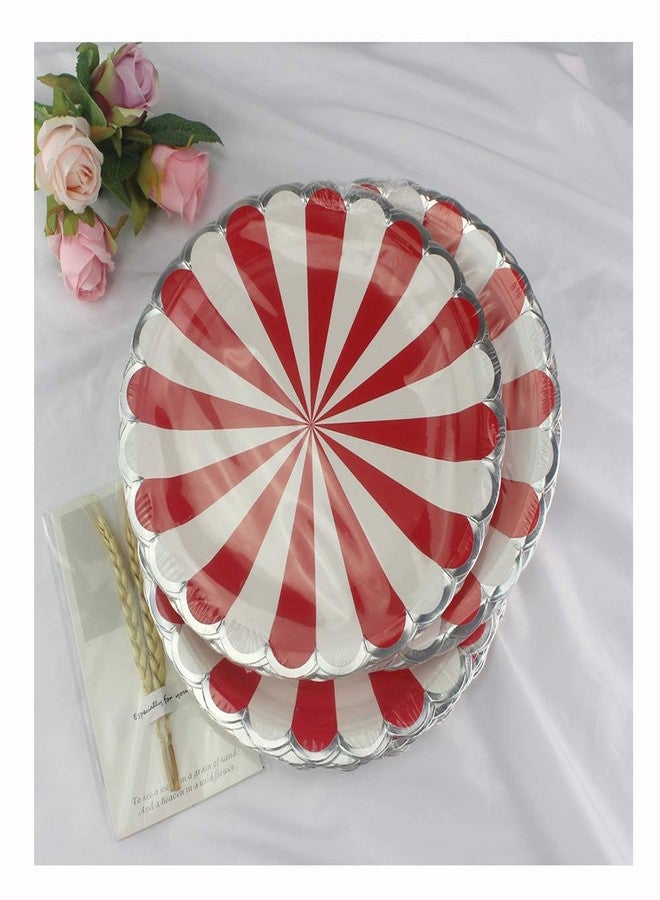 AMYESE Red Striped Round Paper Plates - 9 inch 24 Count Biodegradable Decorative Plates for Birthday Party, Holiday Celebration, Christmas, Graduation, Thanksgiving - Image 3