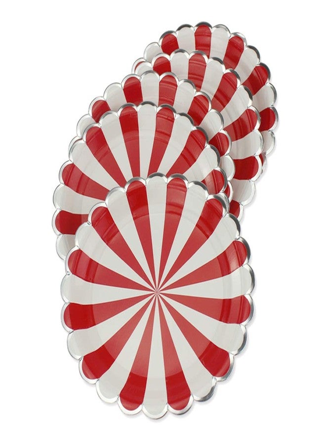 AMYESE Red Striped Round Paper Plates - 9 inch 24 Count Biodegradable Decorative Plates for Birthday Party, Holiday Celebration, Christmas, Graduation, Thanksgiving - Image 1
