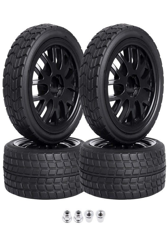 CrazyHobby Pre-Glued OD 2.56" 12mm Hex Wheels Rims & Rubber Tires 26mm for 1/10 Scale On Road Racing Car Drift RC Touring Car, Set of 4 (Color D) - Image 1
