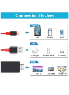 Excefore For Lightning to HDMI Cable For iPhone iPad iPod To TV Projector Monitor, Apple MFi Certified 1080P Digital AV Adapter Cord, 2m HDMI Adapter HDTV Cable With USB Charging Port, Sync Screen Converter  - Image 5