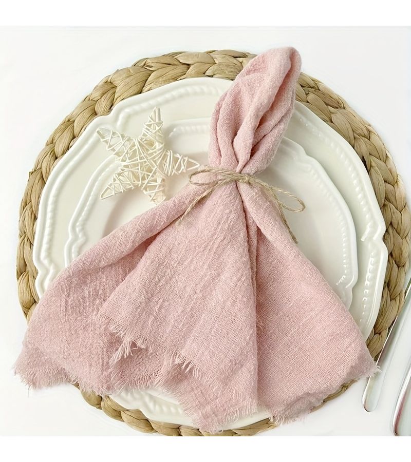 Set Of 12 Apricot Gauze Cloth Napkins Reusable Retro Handmade 12.76 X 12.76 Inch Burrs Napkins For Wedding Christmas Party Table Decor Wholesale - Image 4