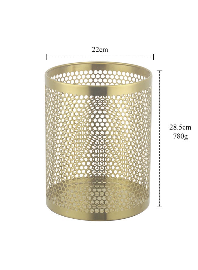 Hollow Stainless Steel Trash Can, Open Top Metal Waste Bin, Simple Desk Storage Bucket for Office Bathroom Bedroom