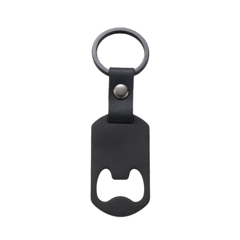 Laser Engraved Stainless Steel Keychain Bottle Opener Black leather 55*30mm bottle opener keychain