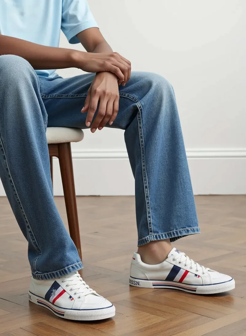 U.S. Polo Assn. Men's White Low-Top Sneakers - Lightweight with White Sole, for Comfortable Casual Look