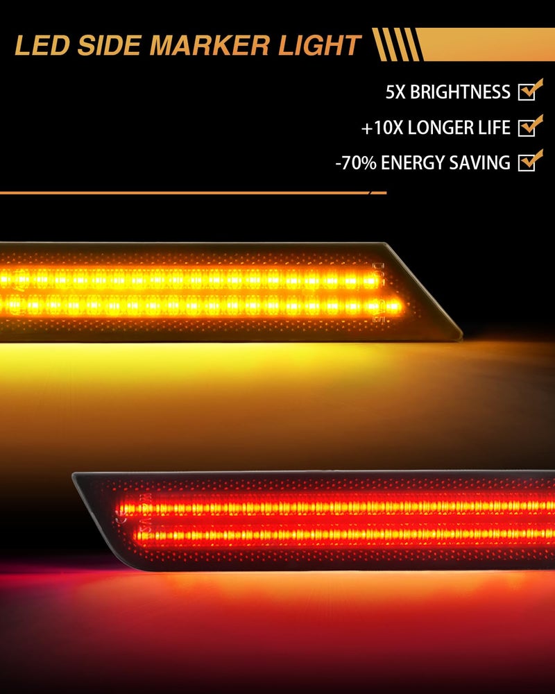 NEIFILES LED Side Marker Light Compatible with Chevy Camaro 2010-2015 Front Rear Fender Bumper Lamps Smonked Lens 4 Pack - Image 2