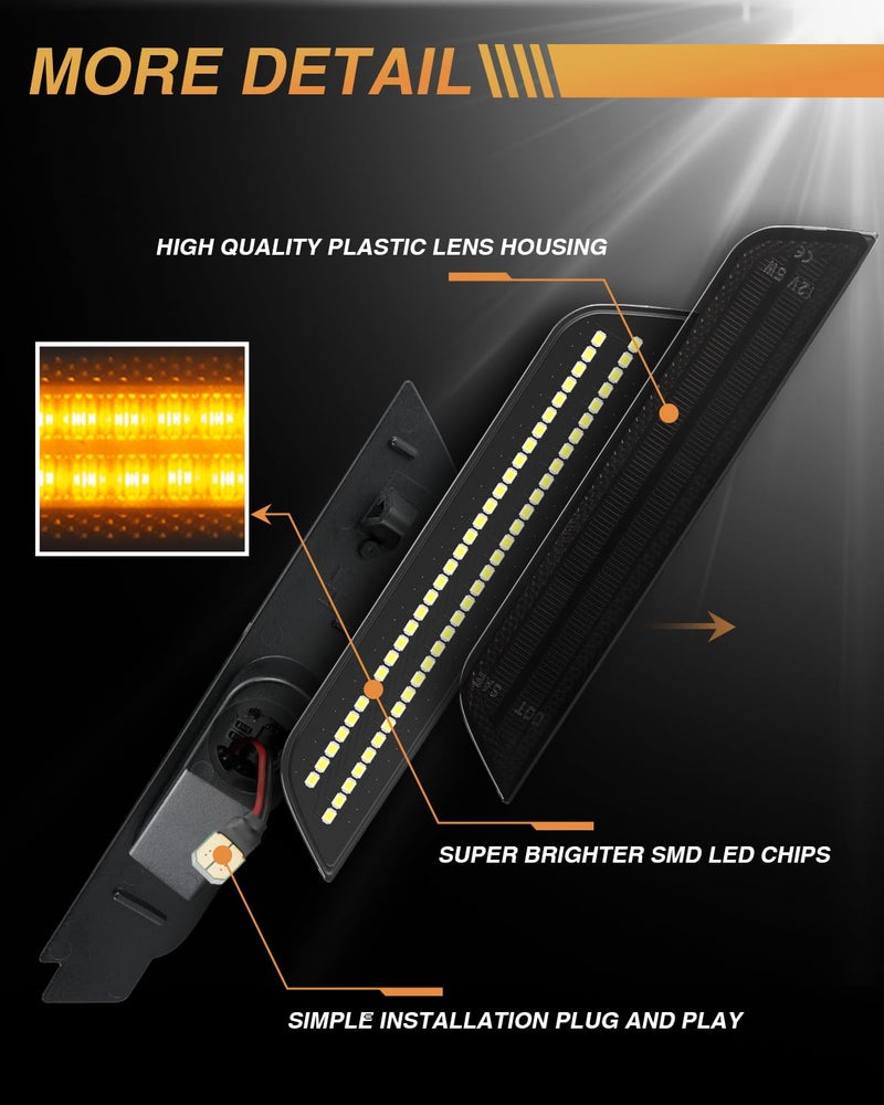 NEIFILES LED Side Marker Light Compatible with Chevy Camaro 2010-2015 Front Rear Fender Bumper Lamps Smonked Lens 4 Pack - Image 4