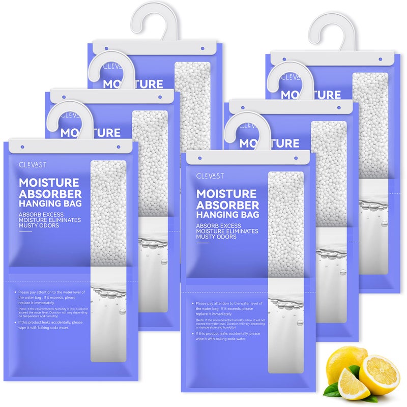 CLEVAST Moisture Absorbers Packets - 15.2 OZ, 6 Pack, Lemon Fragrance Big Dehumidifier Bags for Closet, Hanging Humidity Absorber in Wardrobes, Bedrooms, Bathrooms - Image 1