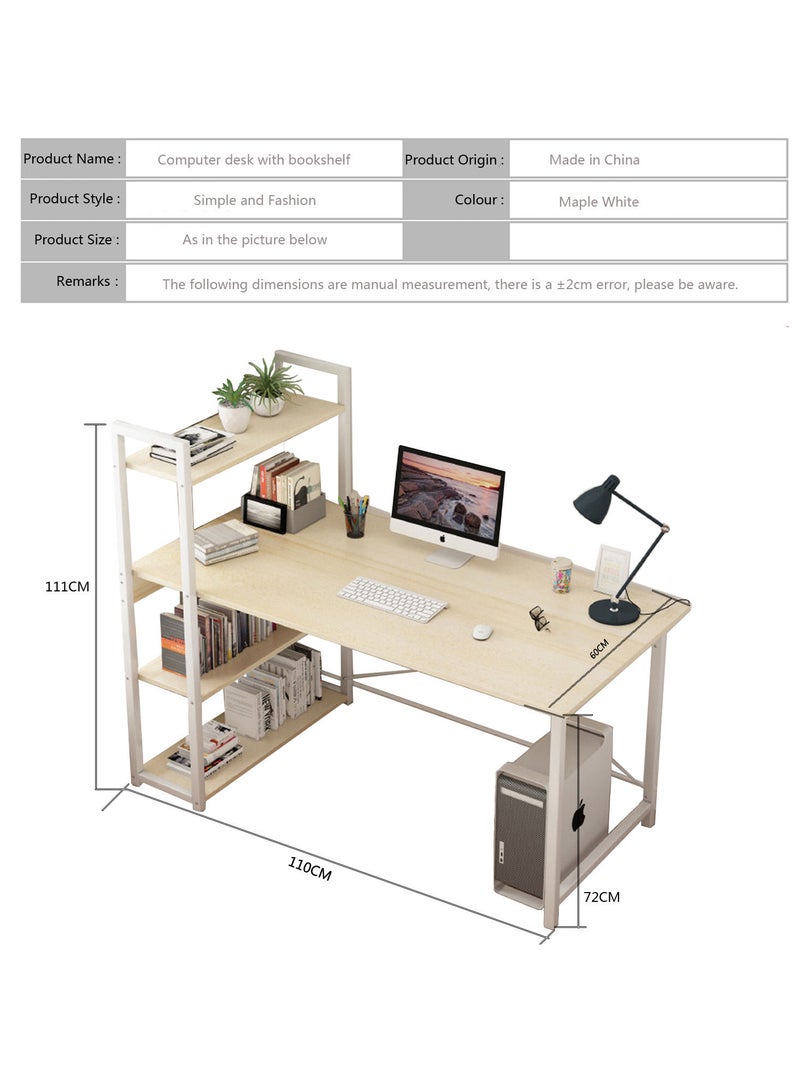 ZUIHAO Computer Desk with 4 Tiers Shelves 110 cm Study Table with Reversible Bookshelf for Home Office Workstation Study Tower Desk for Small Space Industrial Modern Style  - Image 3