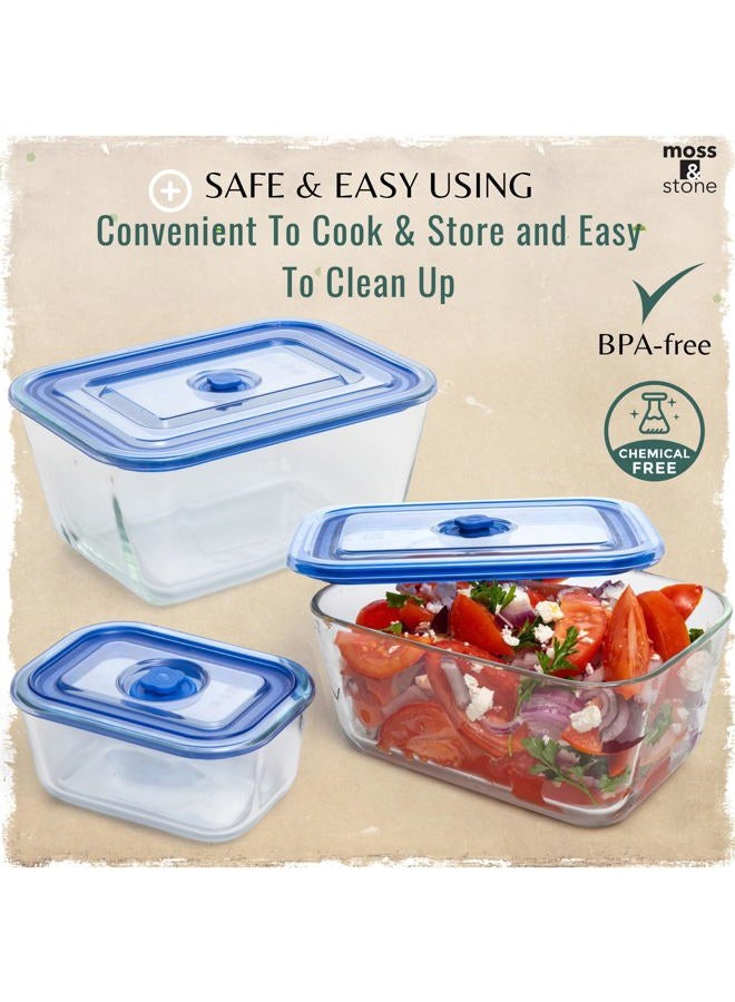Moss & Stone Extra Large Glass Storage Containers With Lids Set of 3, 101 Oz/ 54 Oz/ 16 Oz, Deep Rectangular Glass Food Container with Lid, Leak Proof, Microwave, Dishwasher & Oven Safe - Image 3