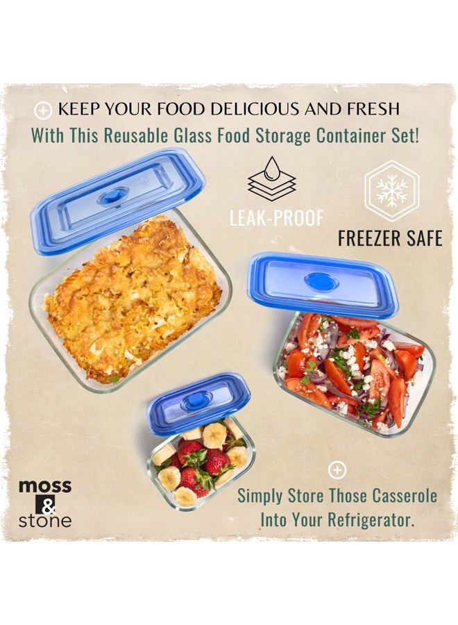 Moss & Stone Extra Large Glass Storage Containers With Lids Set of 3, 101 Oz/ 54 Oz/ 16 Oz, Deep Rectangular Glass Food Container with Lid, Leak Proof, Microwave, Dishwasher & Oven Safe - Image 4