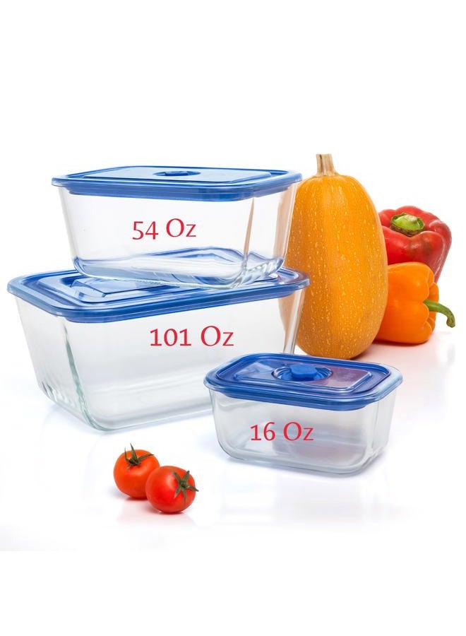 Moss & Stone Extra Large Glass Storage Containers With Lids Set of 3, 101 Oz/ 54 Oz/ 16 Oz, Deep Rectangular Glass Food Container with Lid, Leak Proof, Microwave, Dishwasher & Oven Safe - Image 1