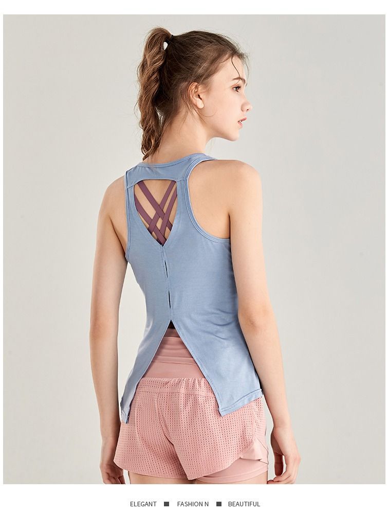 Loquat Yoga Wear Blazer Loose Sleeveless T-shirt Running Blue  - Image 2
