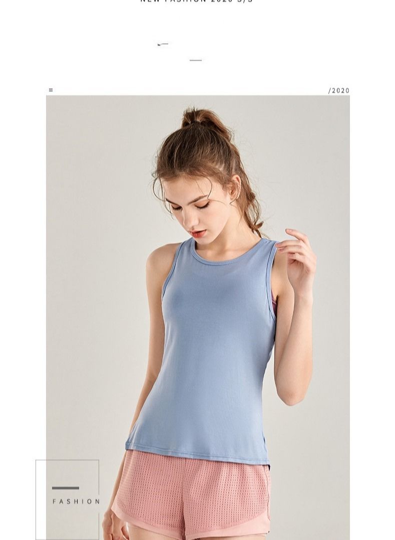 Loquat Yoga Wear Blazer Loose Sleeveless T-shirt Running Blue  - Image 1