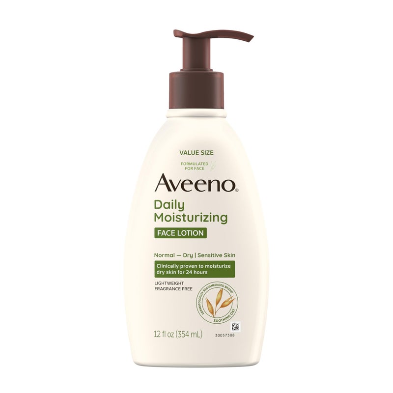 Aveeno Daily Moisturizing Face Lotion with Soothing Prebiotic Oat, Gentle Lotion Nourishes Normal to Dry Skin With Moisture, Sensitive Skin, Fragrance-Free, 12 fl. oz - Image 1