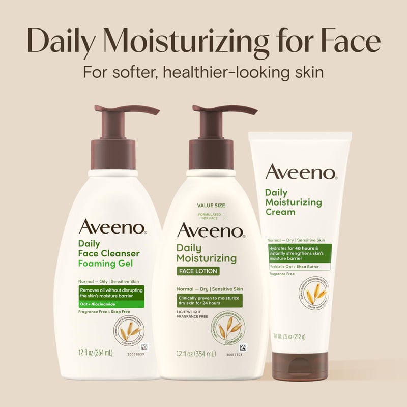 Aveeno Daily Moisturizing Face Lotion with Soothing Prebiotic Oat, Gentle Lotion Nourishes Normal to Dry Skin With Moisture, Sensitive Skin, Fragrance-Free, 12 fl. oz - Image 5
