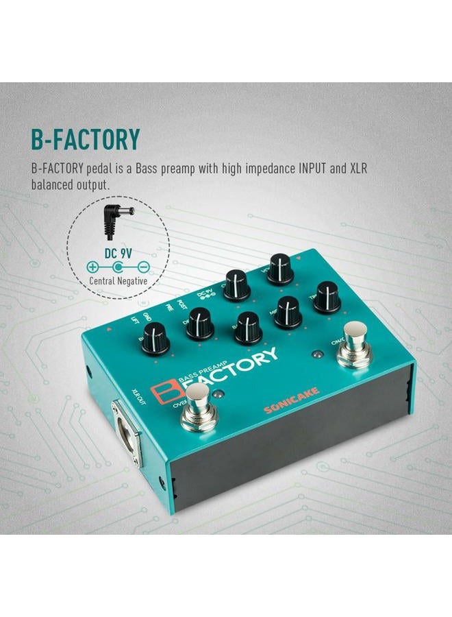 SONICAKE Bass Pedal with Overdrive Analog Preamp Compression Effects Pedal and 3-Band EQ Via Pre/Post Selection with XLR Output - B Factory - Image 2