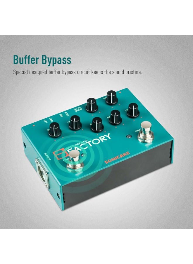 SONICAKE Bass Pedal with Overdrive Analog Preamp Compression Effects Pedal and 3-Band EQ Via Pre/Post Selection with XLR Output - B Factory - Image 5