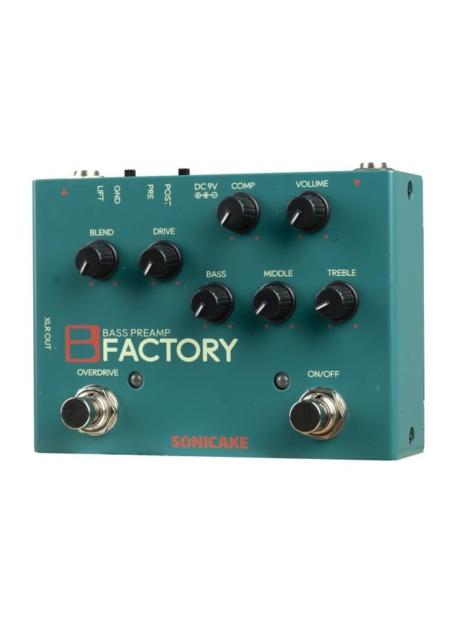 SONICAKE Bass Pedal with Overdrive Analog Preamp Compression Effects Pedal and 3-Band EQ Via Pre/Post Selection with XLR Output - B Factory - Image 1