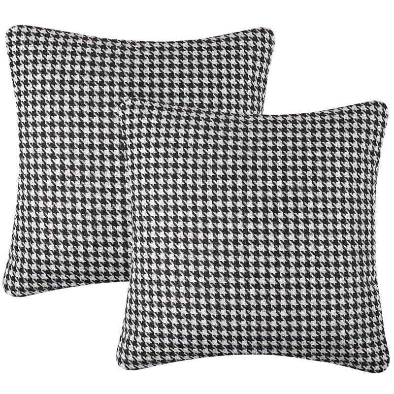 Yeiotsy 2pcs Houndstooth Throw Pillow Covers Geometric Cushion Case for Couch Sofa Bed and Chair Made of Cotton and Linen (18 X 18 Inches  Black) - Image 1