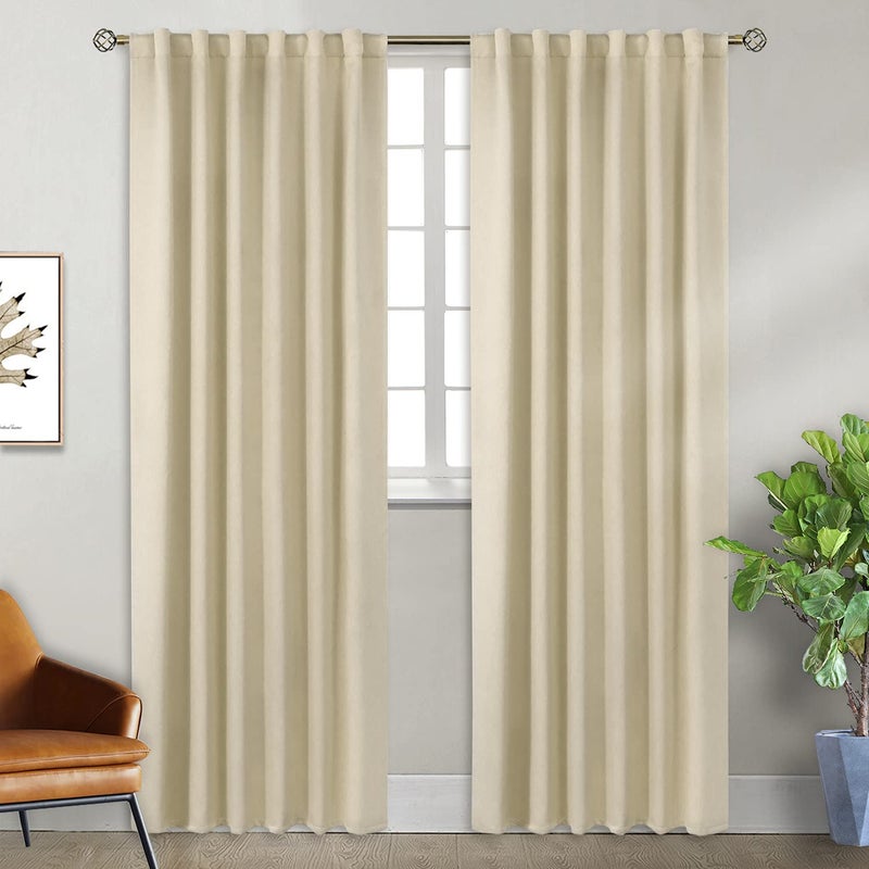 BGment Rod Pocket and Back Tab Blackout Curtains for Bedroom - Thermal Insulated Room Darkening Curtains for Living Room  2 Window Curtain Panels (52 x 95 inch  Beige) - Image 1