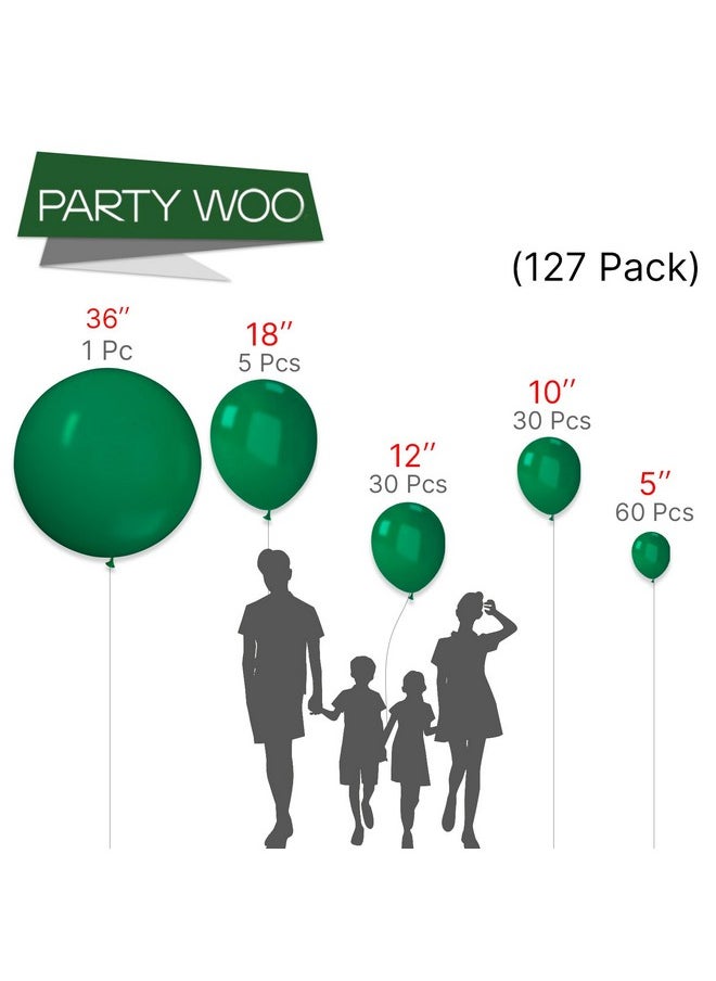 PartyWoo Hunter Green Balloons, 127 Pcs Dark Green Balloons Different Sizes Pack Of 36 Inch 18 Inch 12 Inch 10 Inch 5 Inch Deep Green Balloons For Balloon Garland Arch As Party Decorations, Green-Y56  - Image 2