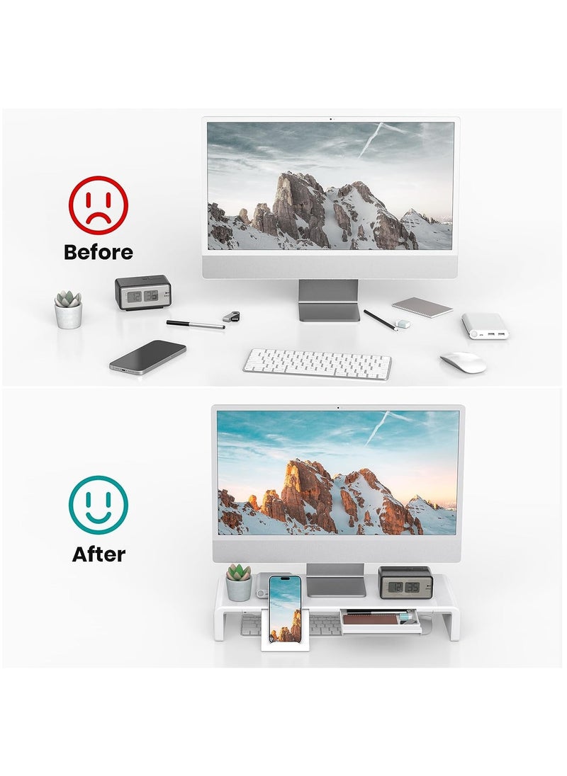 Olmaster Monitor Stand Foldable Computer Monitor Stand with Storage Drawer and Tablet Phone Stand,Height Adjustable Computer Stand for Computer,Desktop,Laptop（White）  - Image 5