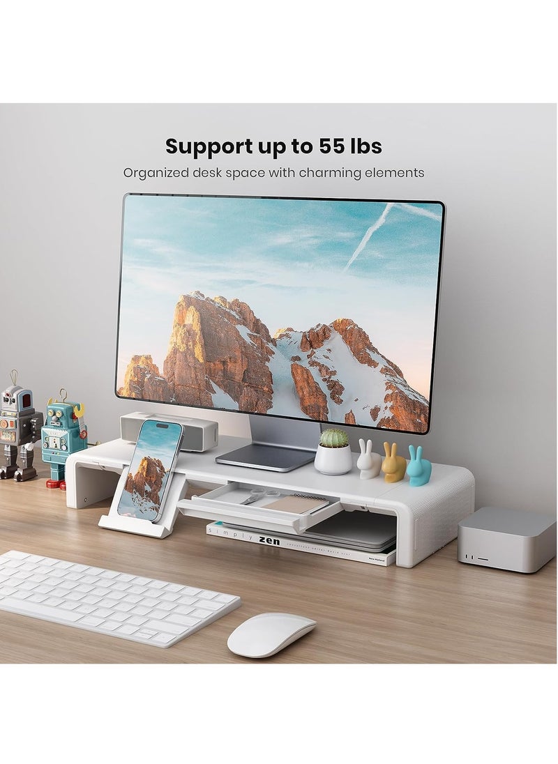 Olmaster Monitor Stand Foldable Computer Monitor Stand with Storage Drawer and Tablet Phone Stand,Height Adjustable Computer Stand for Computer,Desktop,Laptop（White）  - Image 1