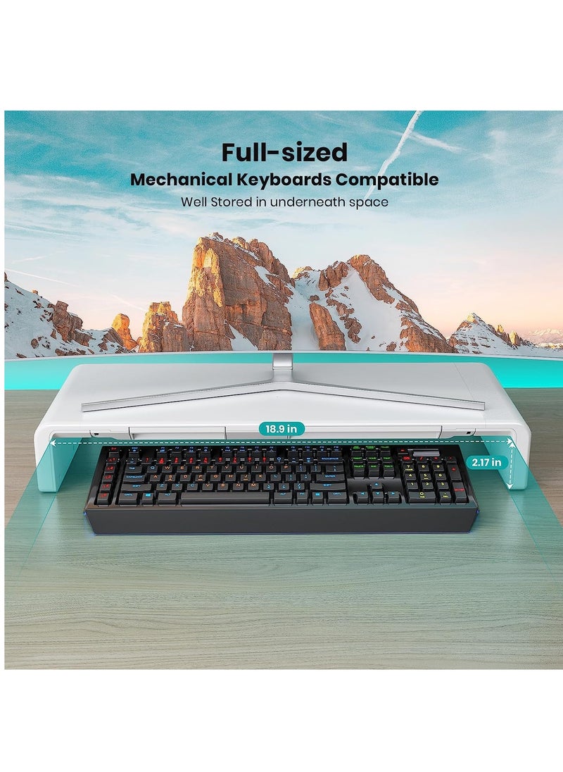 Olmaster Monitor Stand Foldable Computer Monitor Stand with Storage Drawer and Tablet Phone Stand,Height Adjustable Computer Stand for Computer,Desktop,Laptop（White）  - Image 3