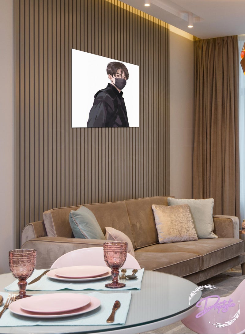 Droplyte BTS Guy with Mask Decorative Wall Art Wall Decor Card Board Home Decor for Living Room, Drawing Room, Office Room and Bedroom 30CM x 30CM - Image 1