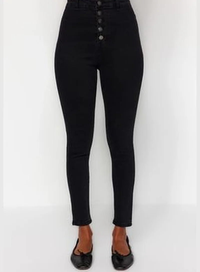 trendyol Black High Waist Jegging Jeans With Buttons TWOAW21JE0446