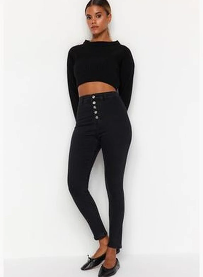 trendyol Black High Waist Jegging Jeans With Buttons TWOAW21JE0446