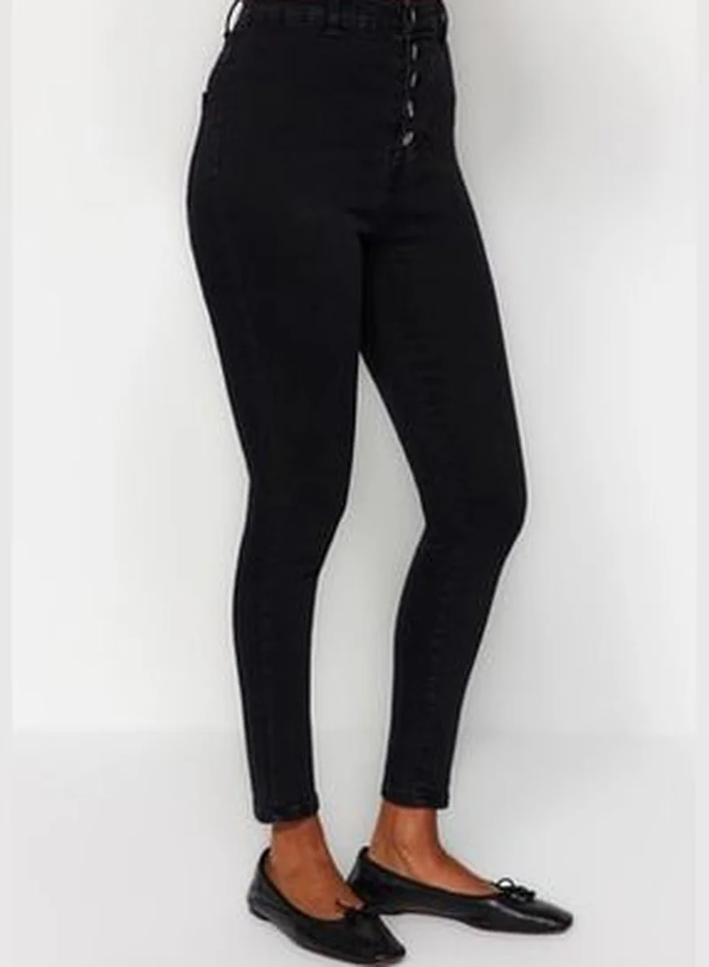 trendyol Black High Waist Jegging Jeans With Buttons TWOAW21JE0446