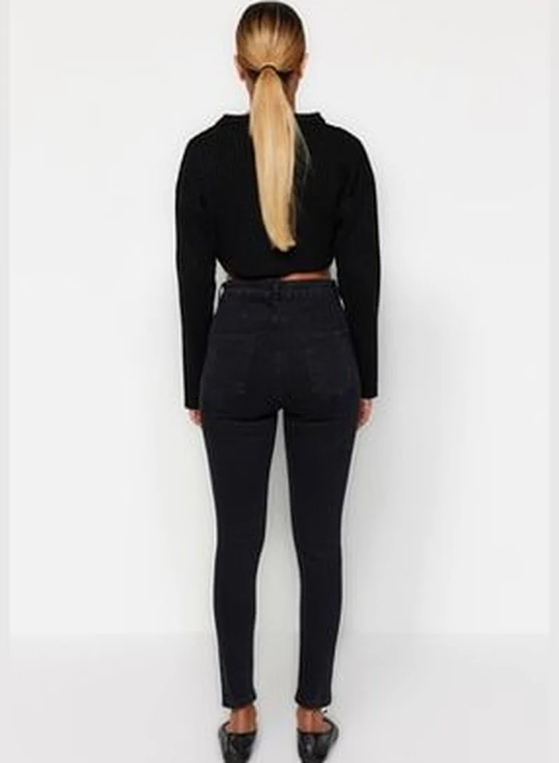 trendyol Black High Waist Jegging Jeans With Buttons TWOAW21JE0446