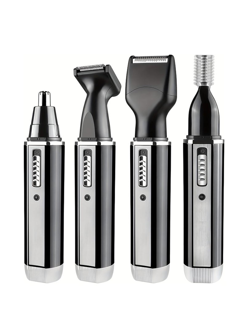 4 in 1 Men's Beard, Ear and Nose Hair Trimmer Set - Painless Electric Nose Hair Trimmer and Rechargeable Waterproof Cordless Trimmer for Eyebrows, Sideburns and Mustaches - Holiday Gift Set for Him - Image 1
