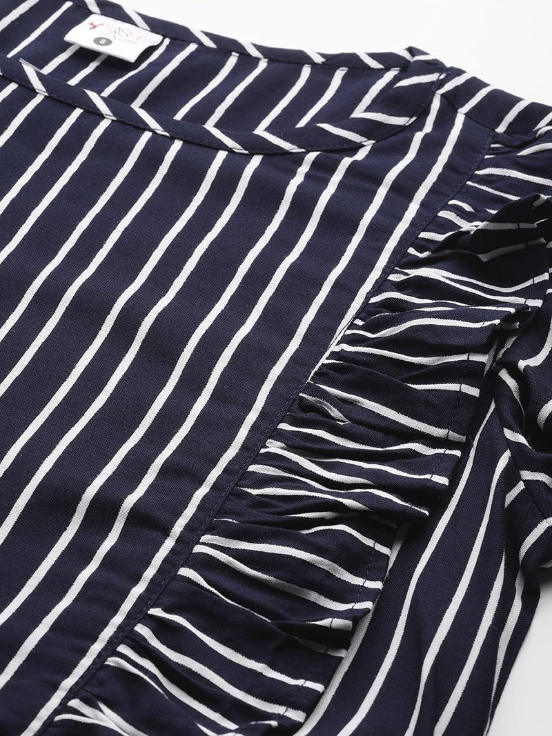 Yash Gallery Women's Rayon Striped Print Flare Short Sleeve Round Neck Night Suit Pajama Set (Blue, 5XL) - Image 4
