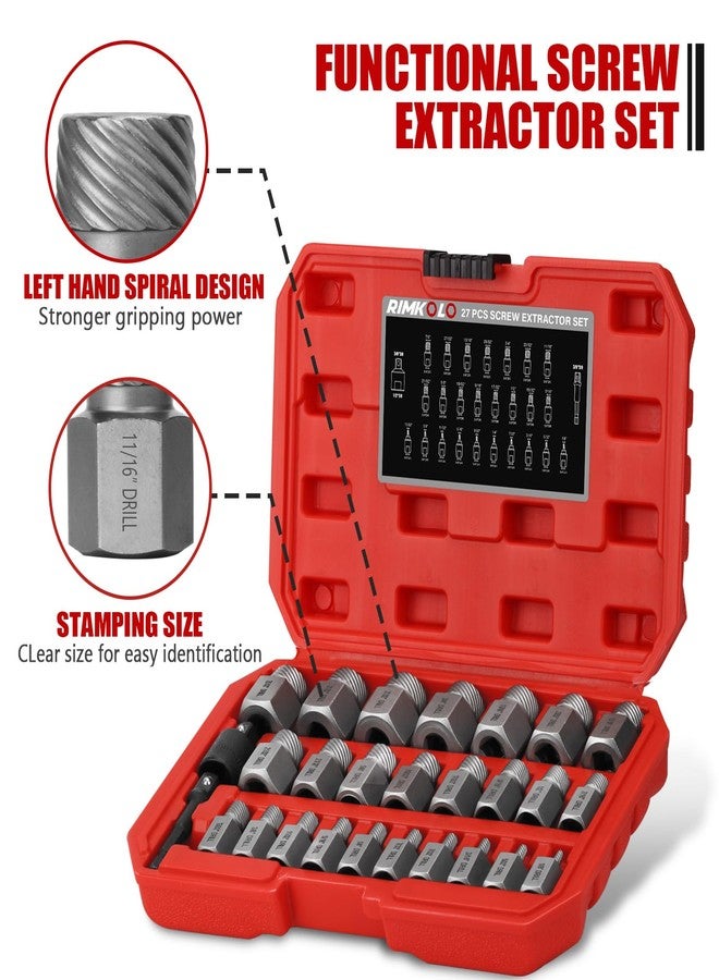 RIMKOLO 27-Piece Screw Extractor Set, 3/8" Inch Drive Easy Out Bolt Extractor kit Multi-Spline Hex Head for Removing Broken Studs Bolts Socket Screws - Image 4
