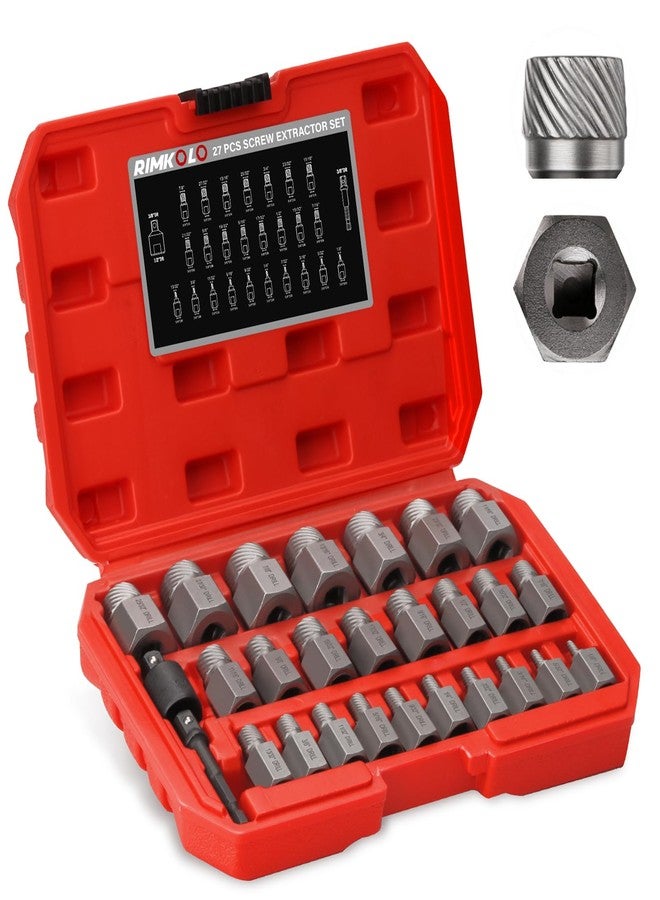 RIMKOLO 27-Piece Screw Extractor Set, 3/8" Inch Drive Easy Out Bolt Extractor kit Multi-Spline Hex Head for Removing Broken Studs Bolts Socket Screws - Image 1